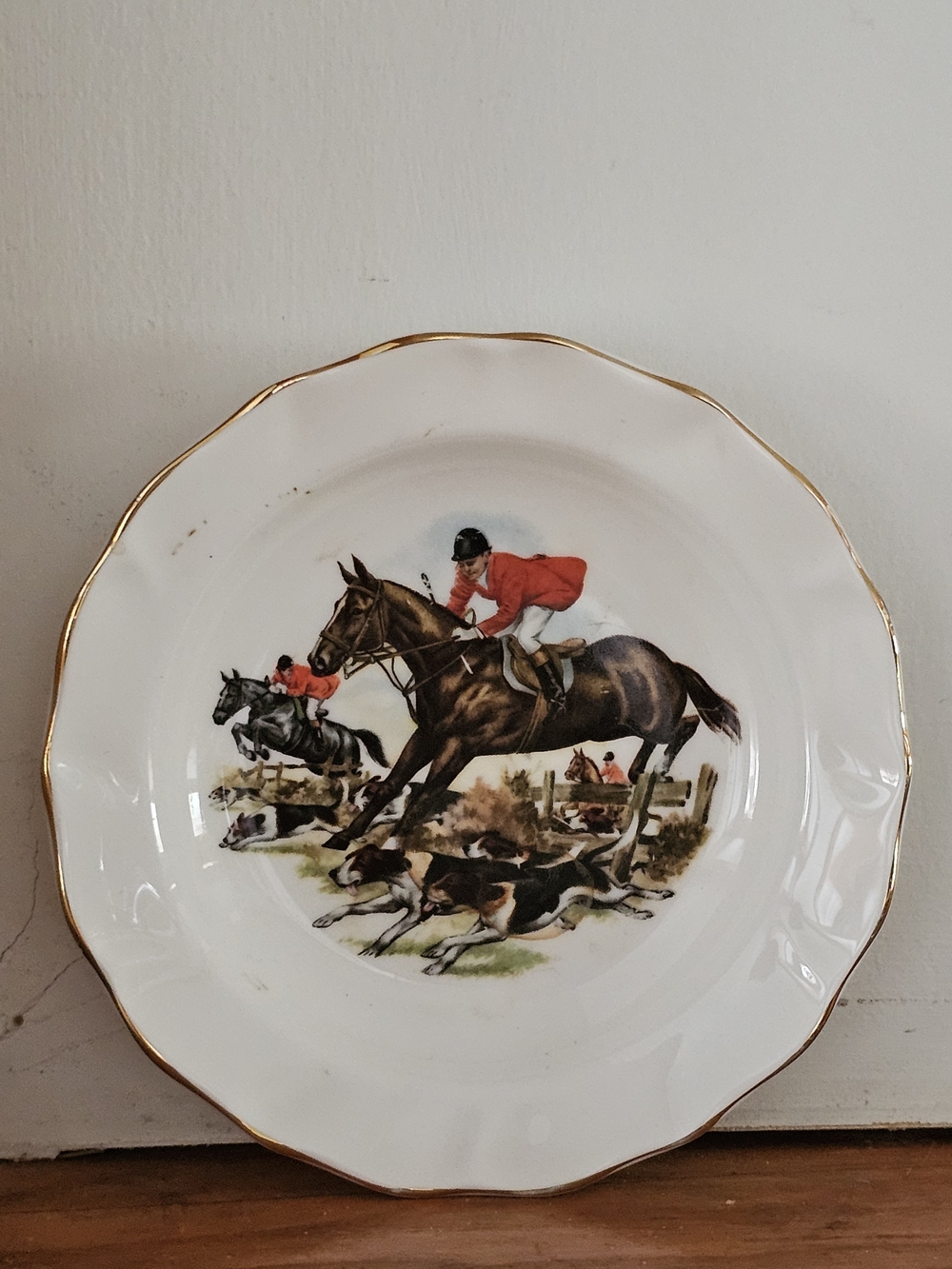 Vintage Fenton China Co England Herring Fox Hunt Scene 4.75" Pin Dish